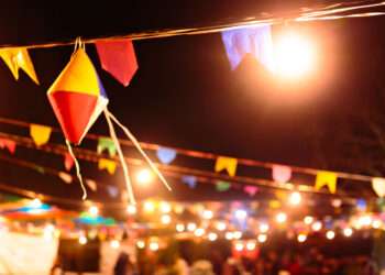 Flags and balloon at a cultural party from Brazil.