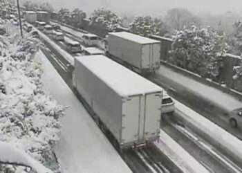 Neve na rodovia Tomei entre Kanagawa e Shizuoka. Foto: Reprodução/Nexco