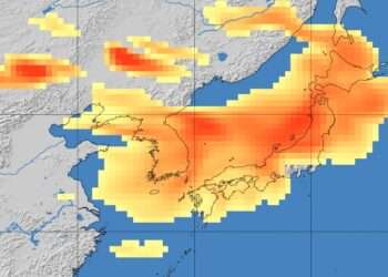 Onda de poeira amarela sobre o Japão na terça-feira. Foto: Agência Meteorológica do Japão