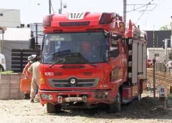 Caminhão de bombeiros furtado em Aichi. Foto: Reprodução/ANN