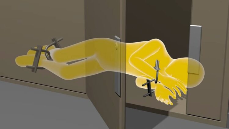 Ilustração mostra como a vítima era mantida dentro do armário. Foto: Reprodução/JNN