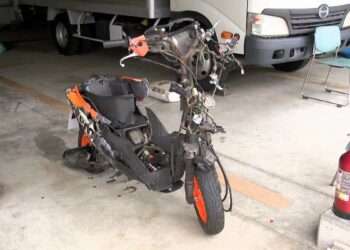 Moto do brasileiro após acidente em Suzuka. Foto: Reprodução/CTV