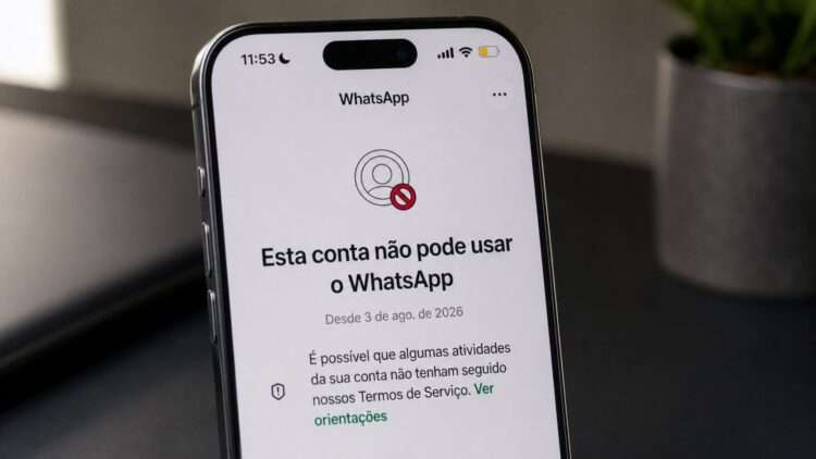 Celular mostra mensagem de bloqueio. Imagem gerada por IA