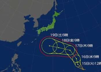 Possível trajeto do novo tufão, caso ele se forme. Foto: Reprodução/NHK