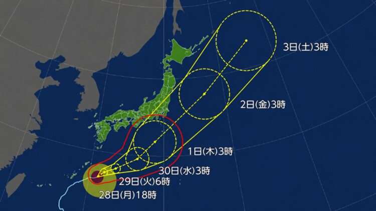 Posição do tufão 26 às 8h desta segunda-feira. Foto: Reprodução/NHK